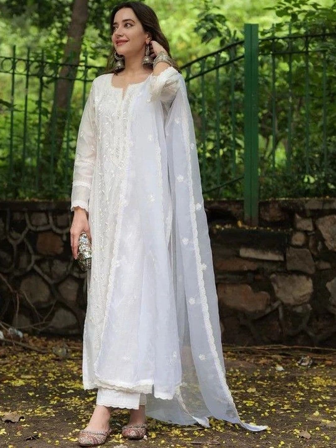 JANOI Women Ethnic Motifs Embroidered Chikankari Kurta with Palazzos & With Dupatta - view 1