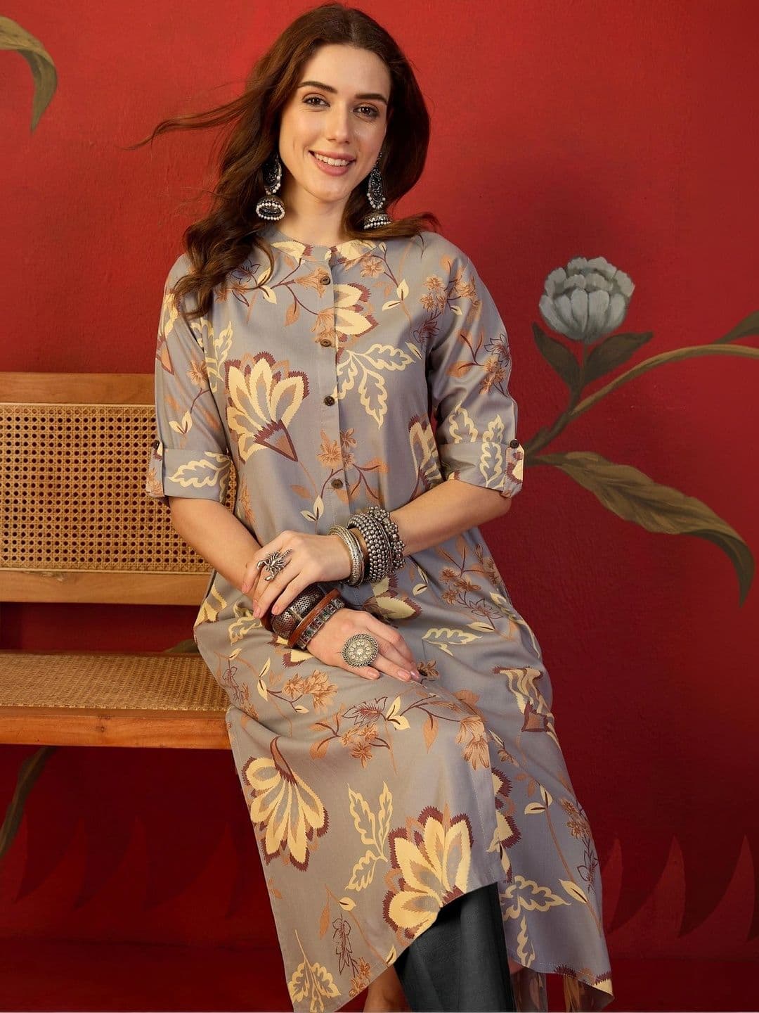 Sangria Women Floral Printed Indie Florals Kurta - view 1