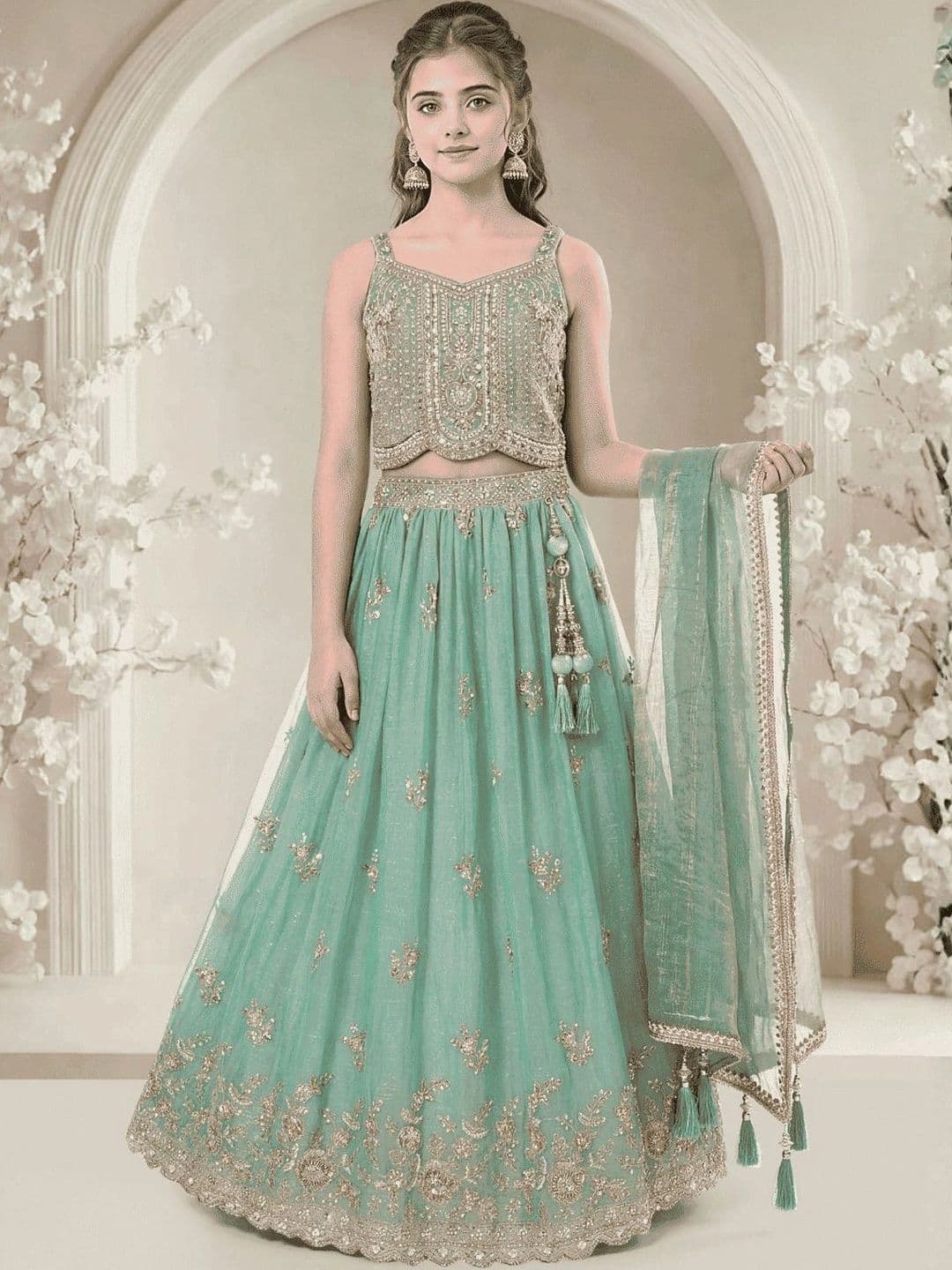 Bonie Collections Girls Embellished Sequinned Ready to Wear Lehenga & Blouse With Dupatta - view 1
