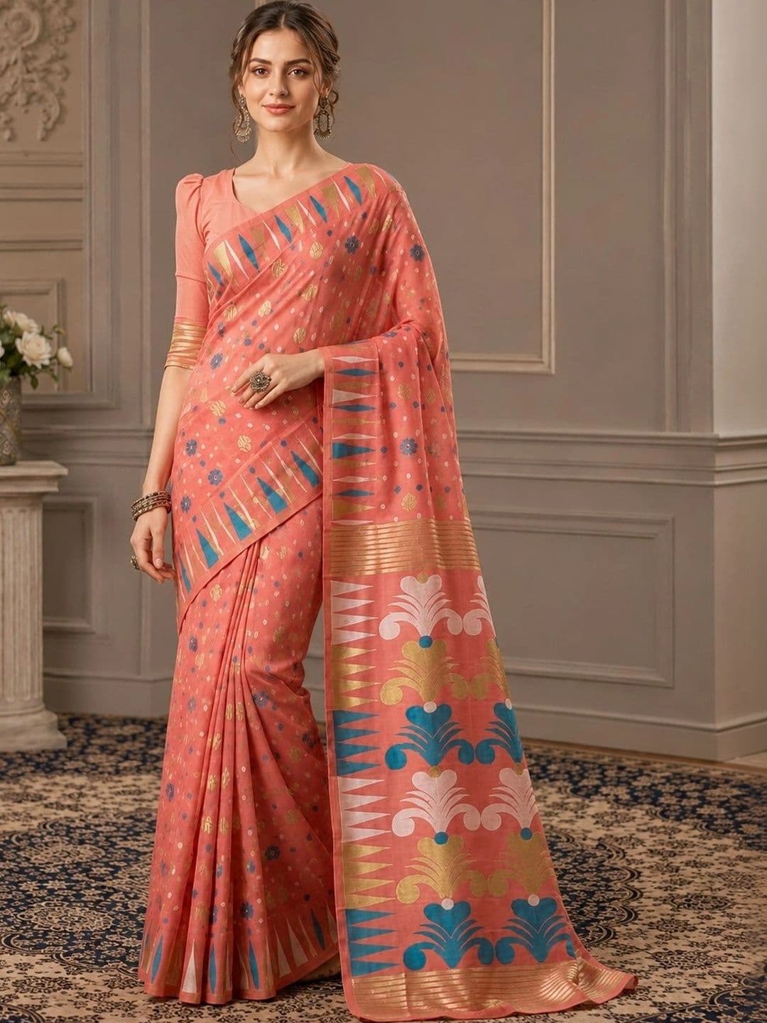 Mitera Woven Design Zari Silk Cotton Fusion Banarasi Saree - view 1