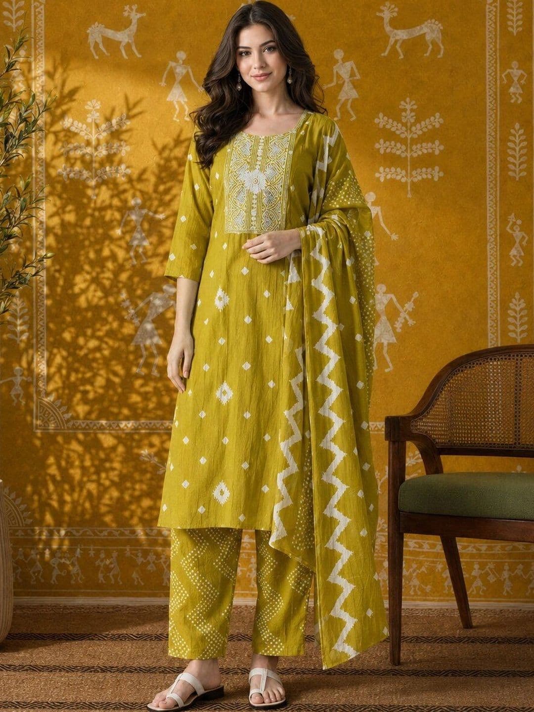 Anouk Mirage Women Printed Regular Pure Cotton Kurta with Palazzos & With Dupatta - view 1