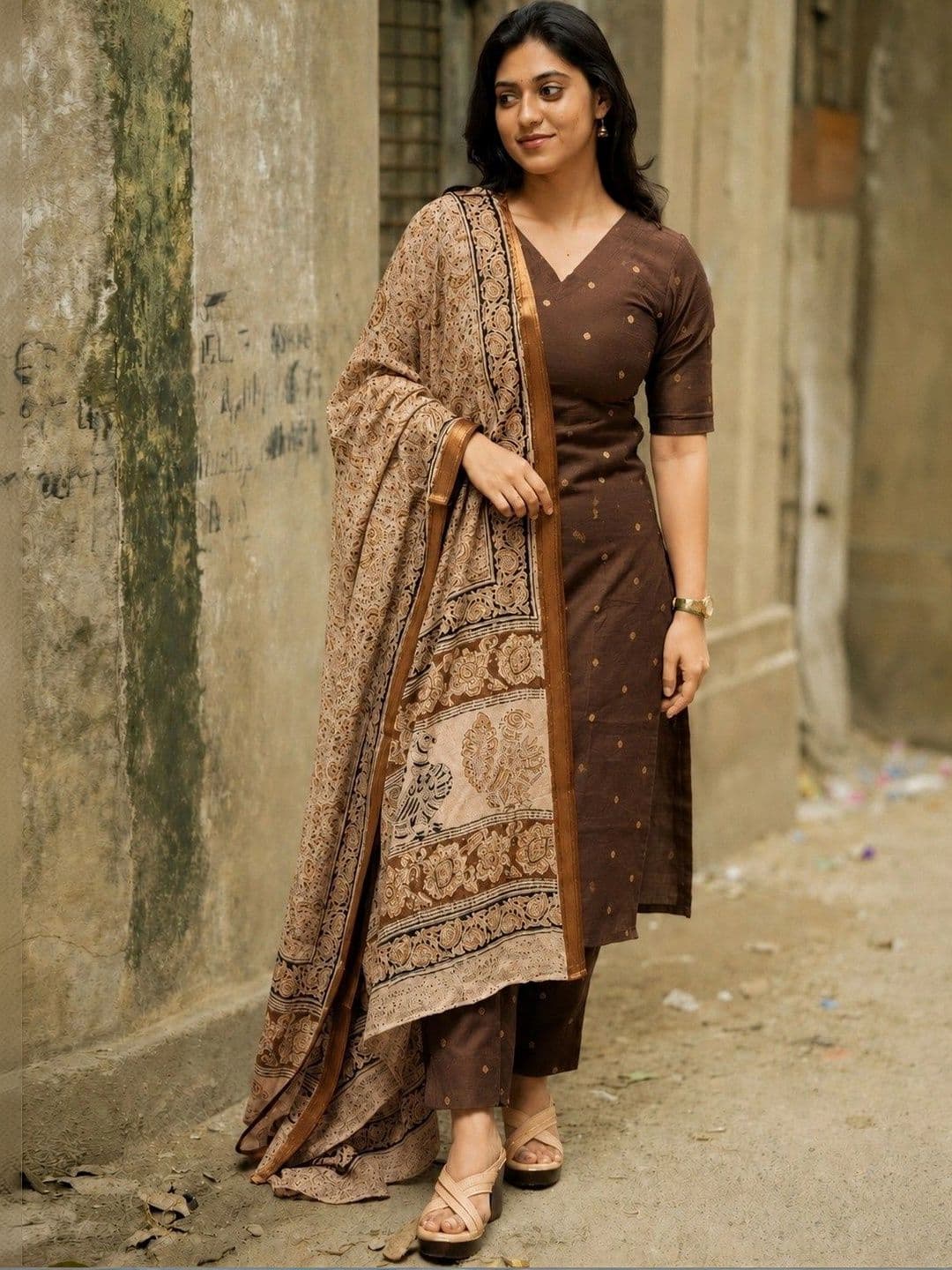 GoSriKi Women Ethnic Motifs Printed Regular Kurta with Trousers & With Dupatta - view 1