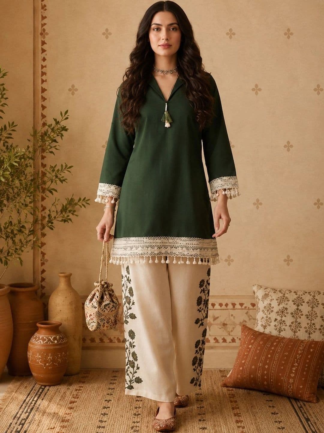 Anouk Women Floral Regular Pure Cotton Kurta with Palazzos - view 1