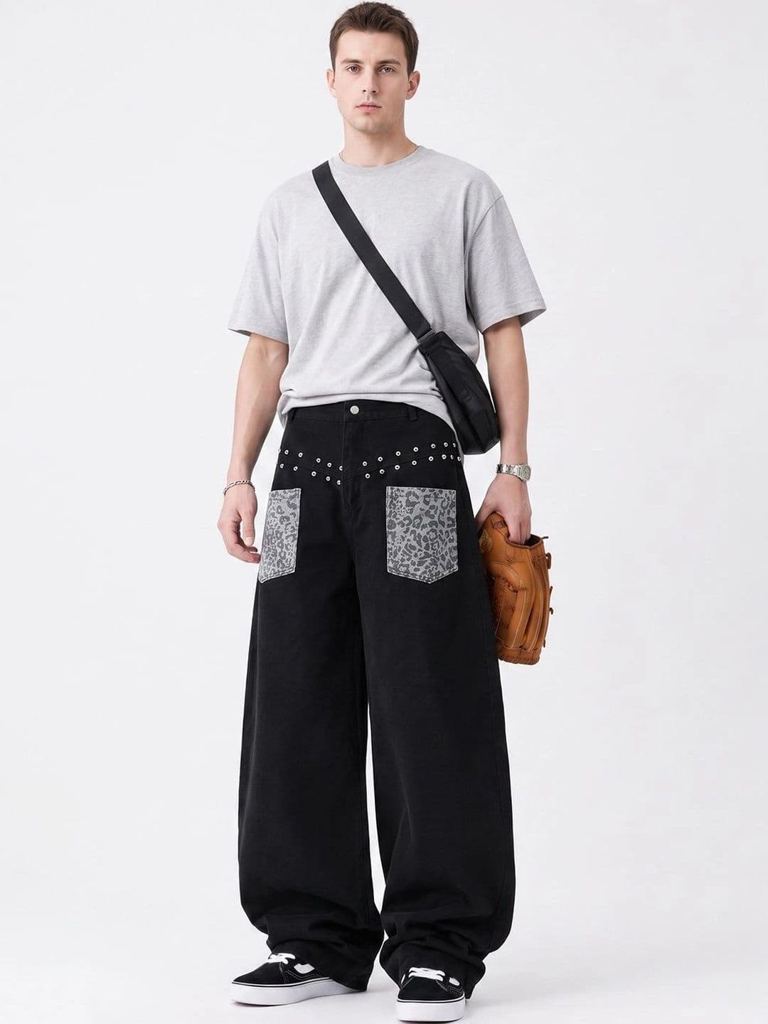 StyleCast x Revolte Men Wide Leg Mid-Rise Heavy Fade Embellished Jeans - view 1