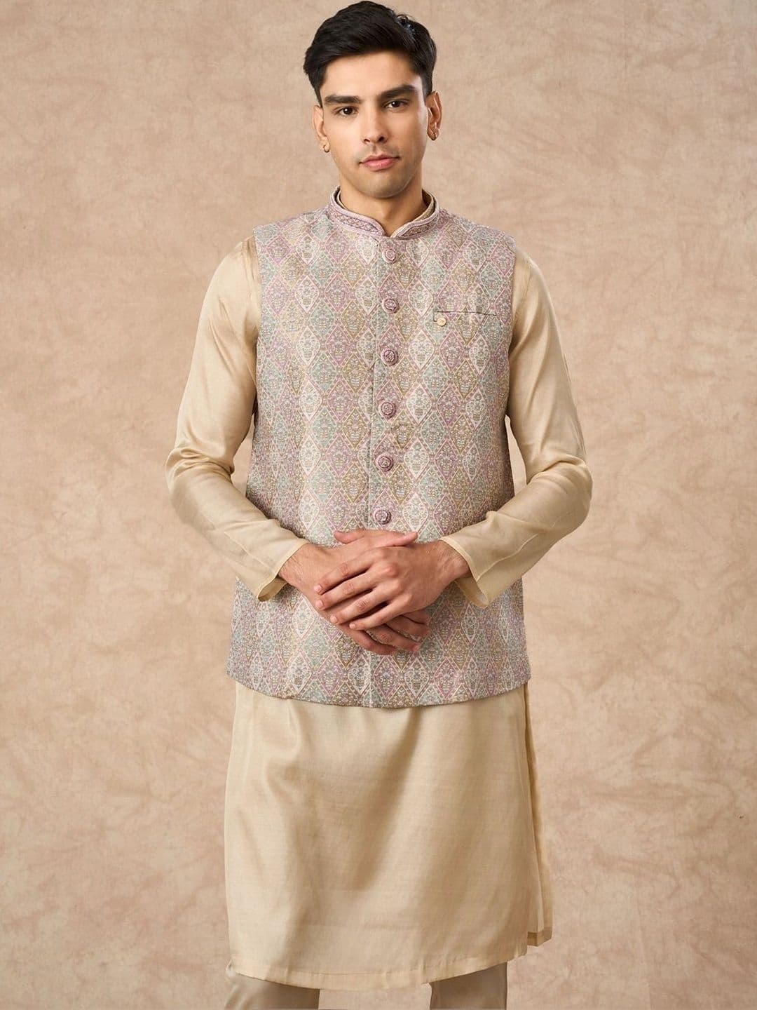 Manyavar Woven Design Silk Blend Woven Nehru Jackets - view 1