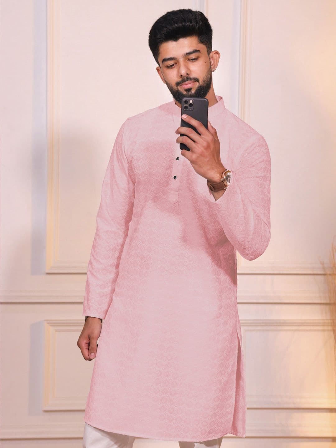 Koshin Men Embroidered Thread Work Cotton Kurta - view 1