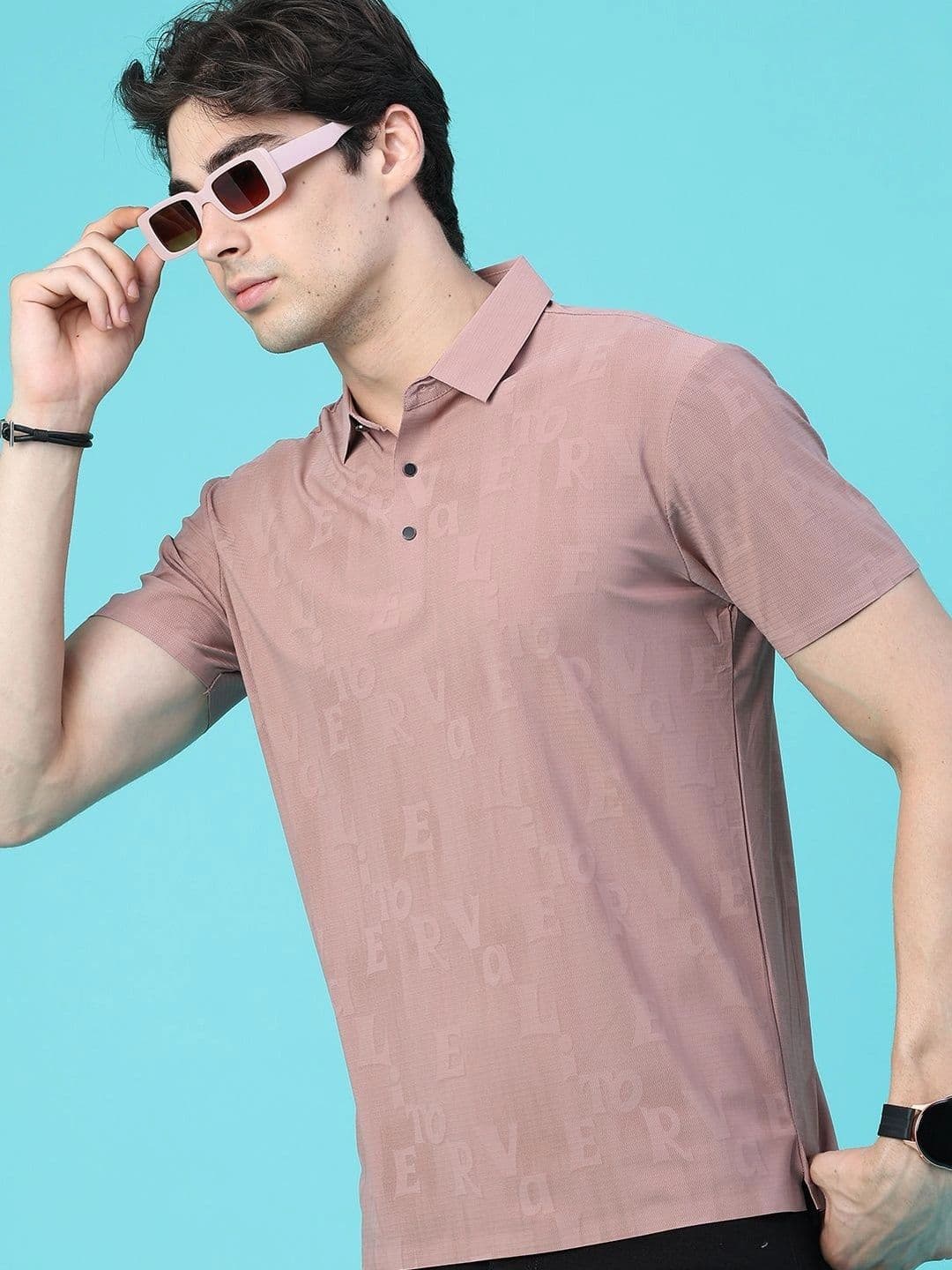 V-Mart Men Typography Printed Polo Collar Slim Fit T-shirt - view 1