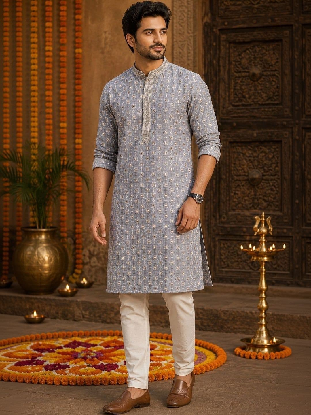 FUBAR Men Ethnic Motifs Printed Thread Work Kurta - view 1