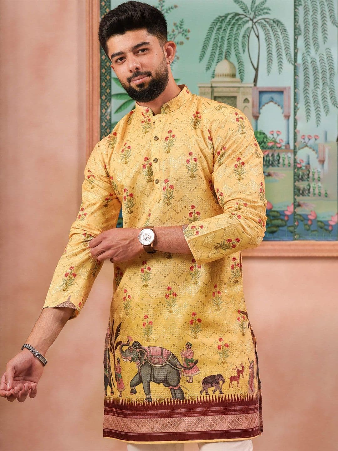 Koshin Floral Printed Straight Cotton Kurta - view 1