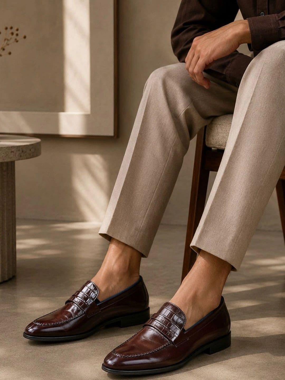 MICHAEL ANGELO Men Textured Round Toe Formal Loafers Shoes - view 1