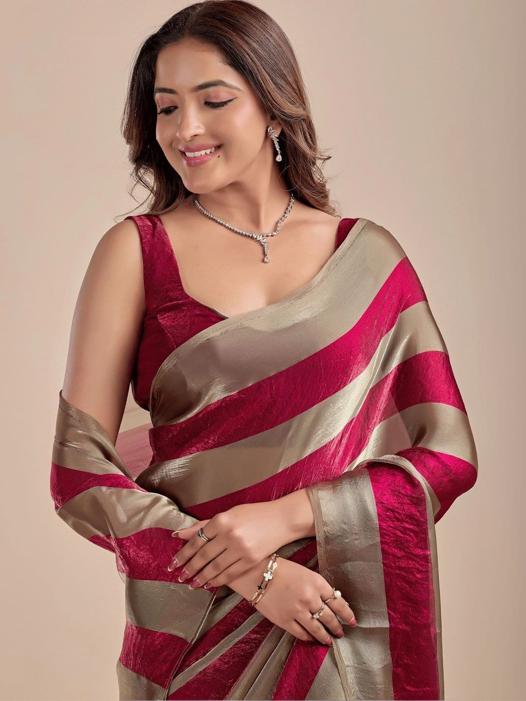 AB SILK Striped Satin Saree - view 1