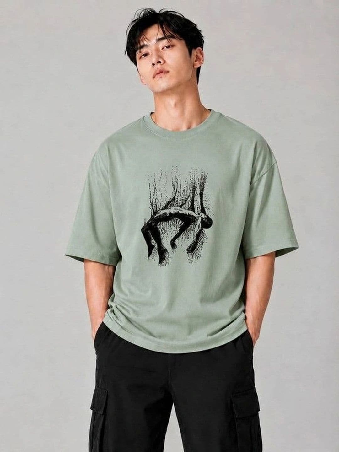 9TUNKI Men Printed Drop-Shoulder Sleeves Pure Cotton T-shirt - view 1