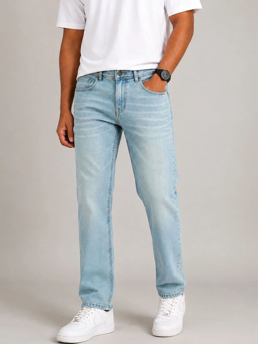 Denimora Men Straight Fit Mid-Rise Low Distress Stretchable Jeans - view 1