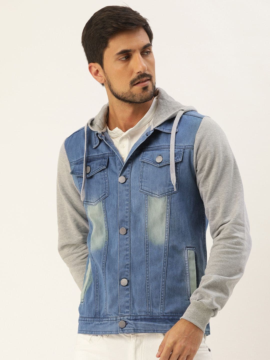 CAHOOT Men Blue Solid Lightweight Denim Hooded Jacket - view 1