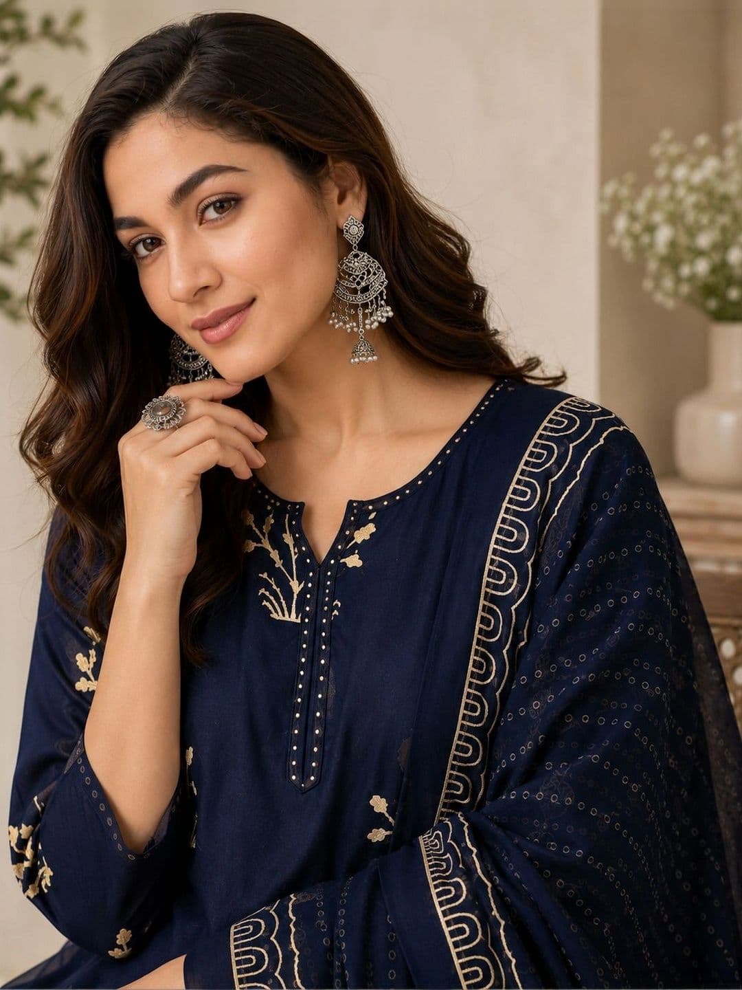 Sangria Women Ethnic Motifs Printed Regular Pure Cotton Kurta with Palazzos & With Dupatta - view 1