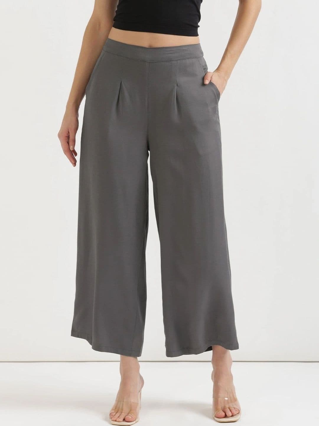 SAADAA Women Wide Leg Mid Rise Elasticated Palazzos - view 1