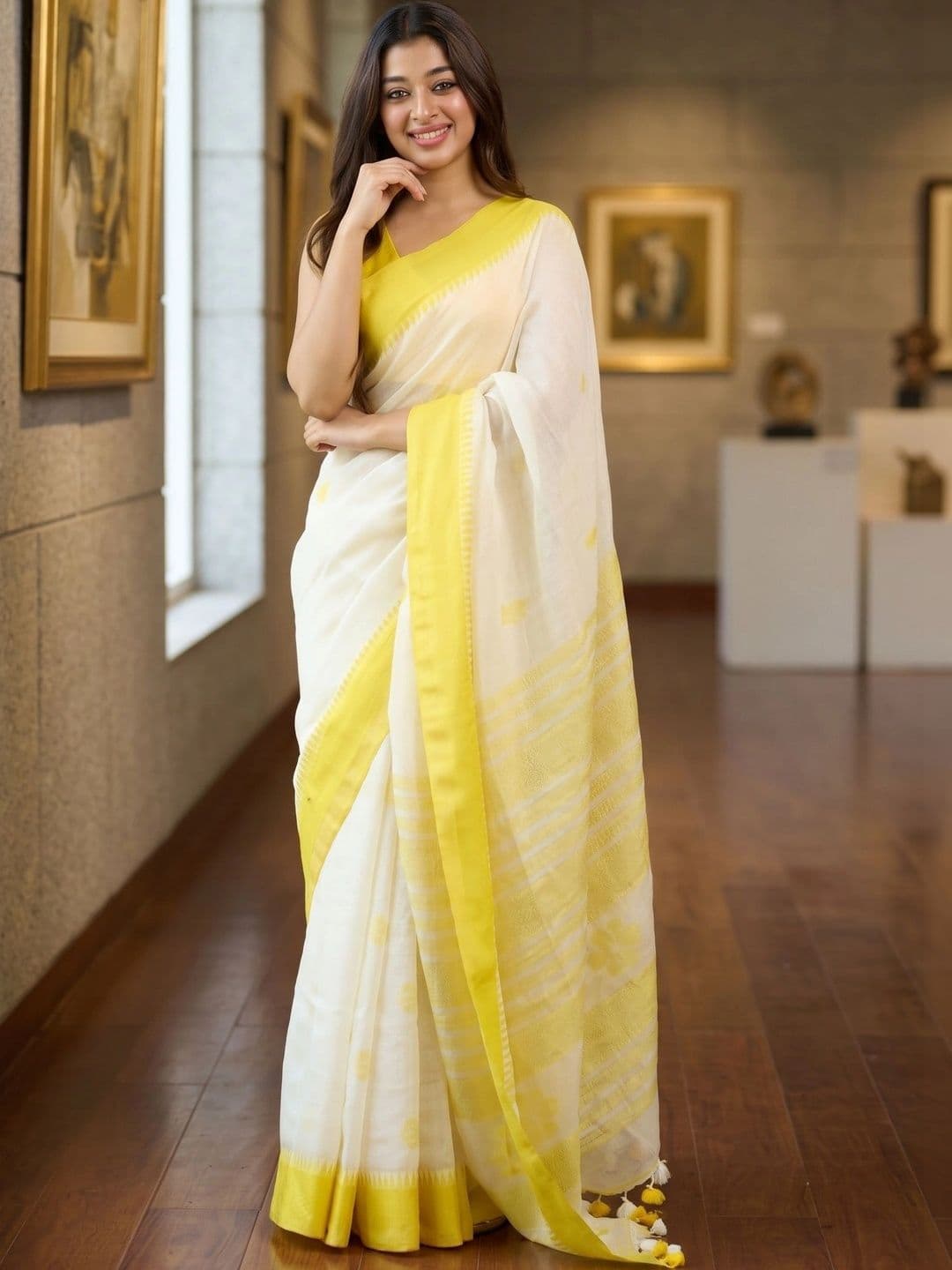 AJ FASHION PLUS Striped Zari Pure Silk Banarasi Saree - view 1