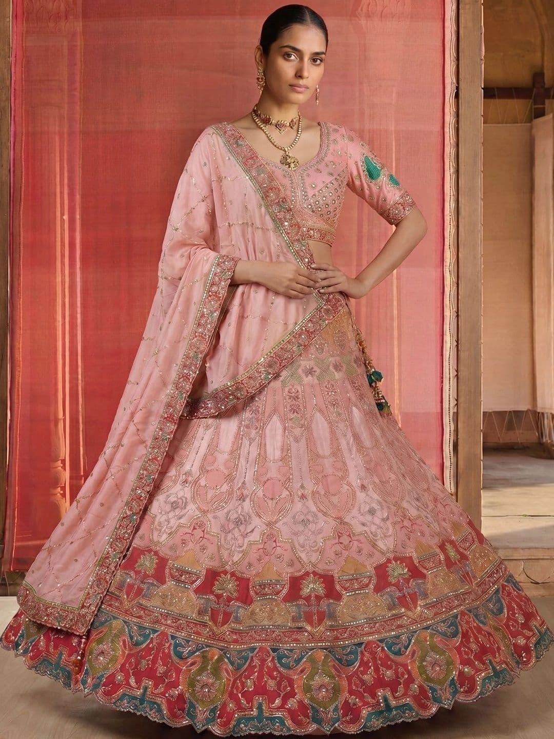 THE THIRD LABEL Embellished Semi-Stitched Lehenga & Ready to Wear Blouse With Dupatta - view 1