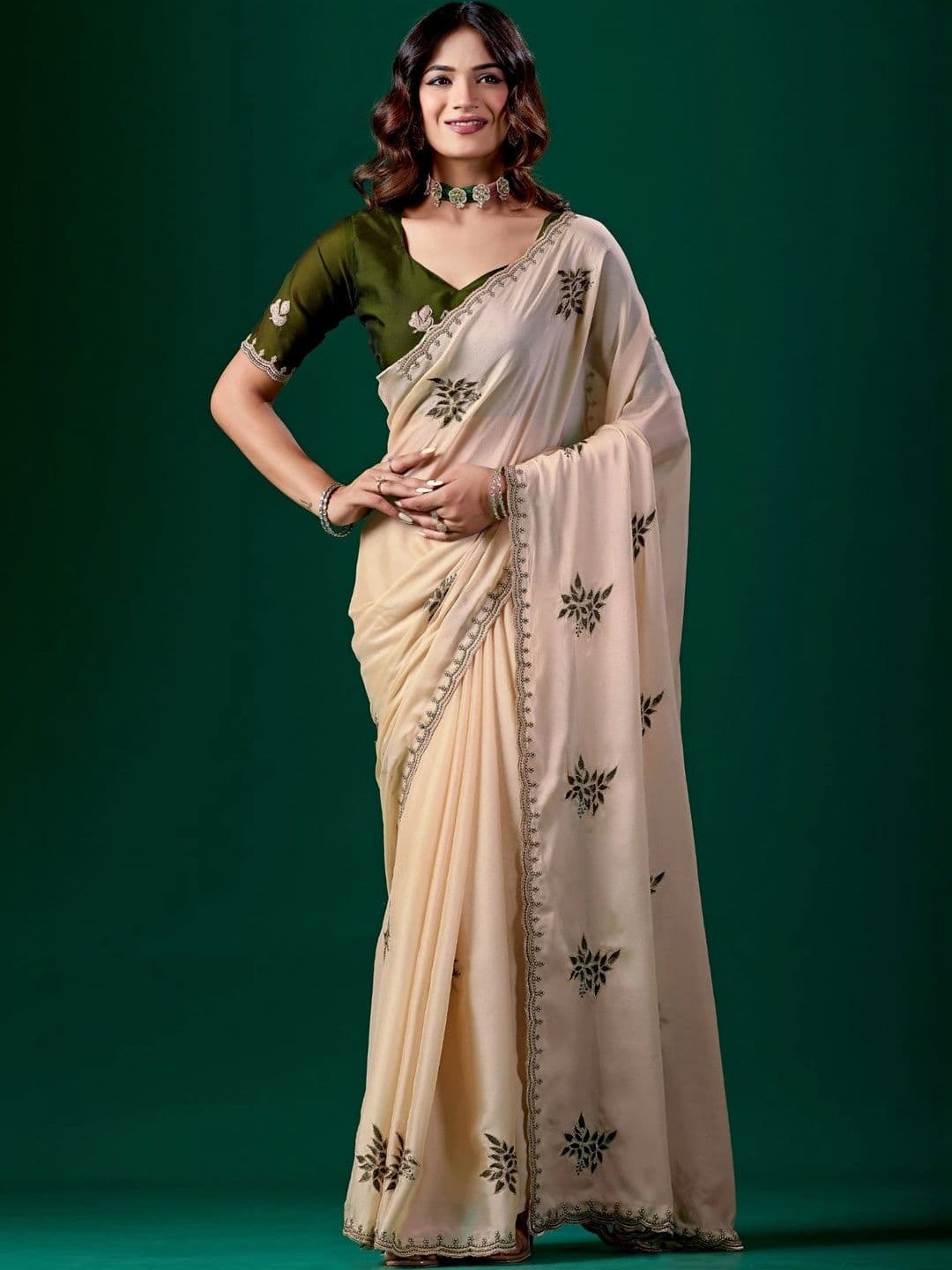 Panzora Floral Embroidered Poly Chiffon Designer Saree - view 1