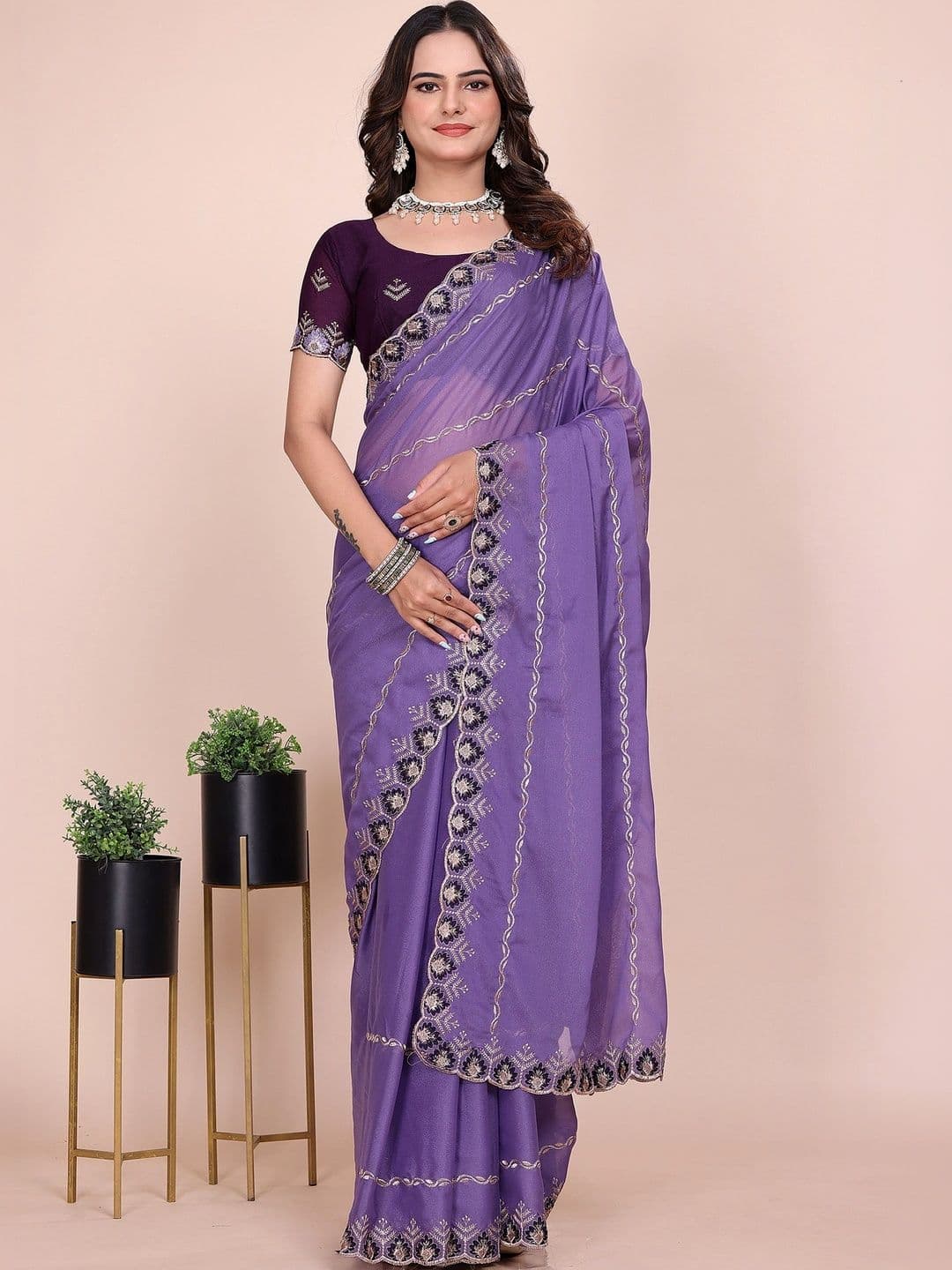 Panzora Ethnic Motifs Embroidered Poly Georgette Designer Saree - view 1