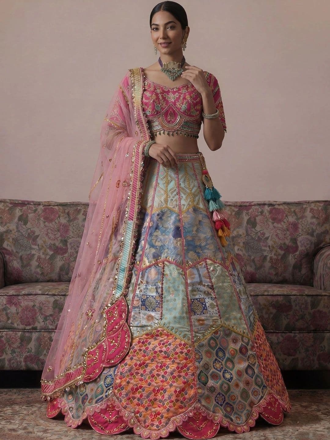 THE THIRD LABEL Sequinned Semi-Stitched Lehenga & Ready to Wear Blouse With Dupatta - view 1