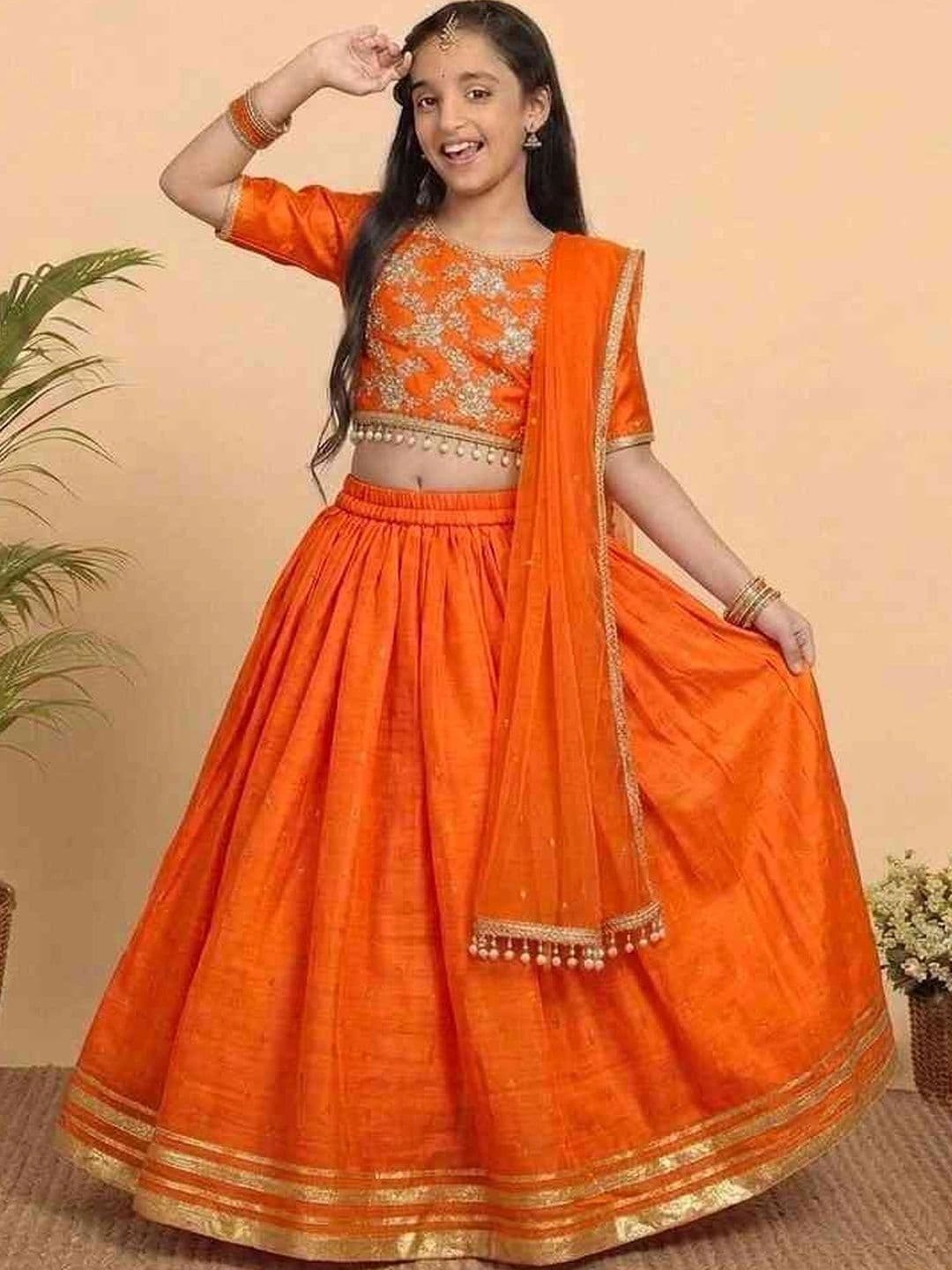 KALINI Girls Embroidered Thread Work Ready to Wear Lehenga & Blouse With Dupatta - view 1
