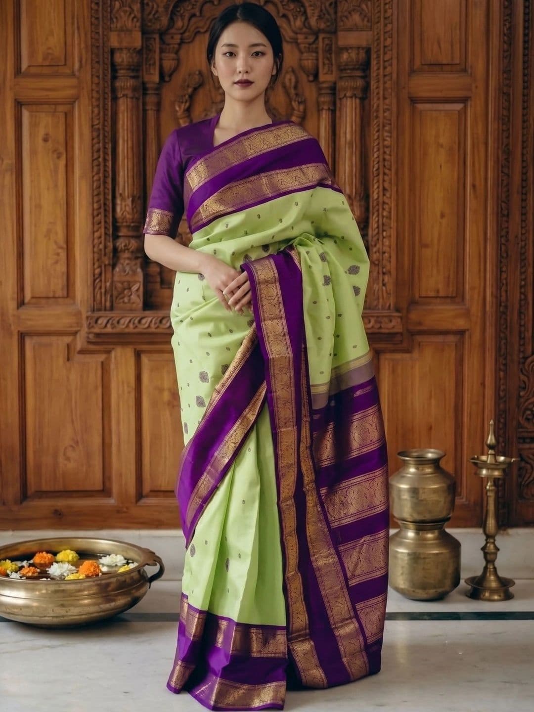 clotheva Woven Design Zari Pure Silk Banarasi Saree - view 1