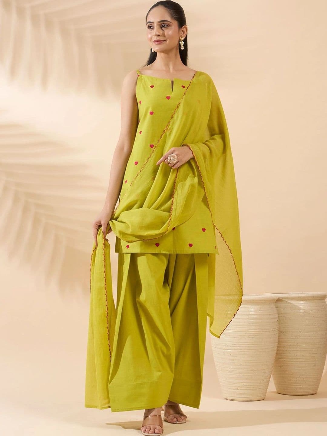 FIORRA Women Ethnic Motifs Thread Work Pure Cotton Kurti with Patiala & Dupatta - view 1