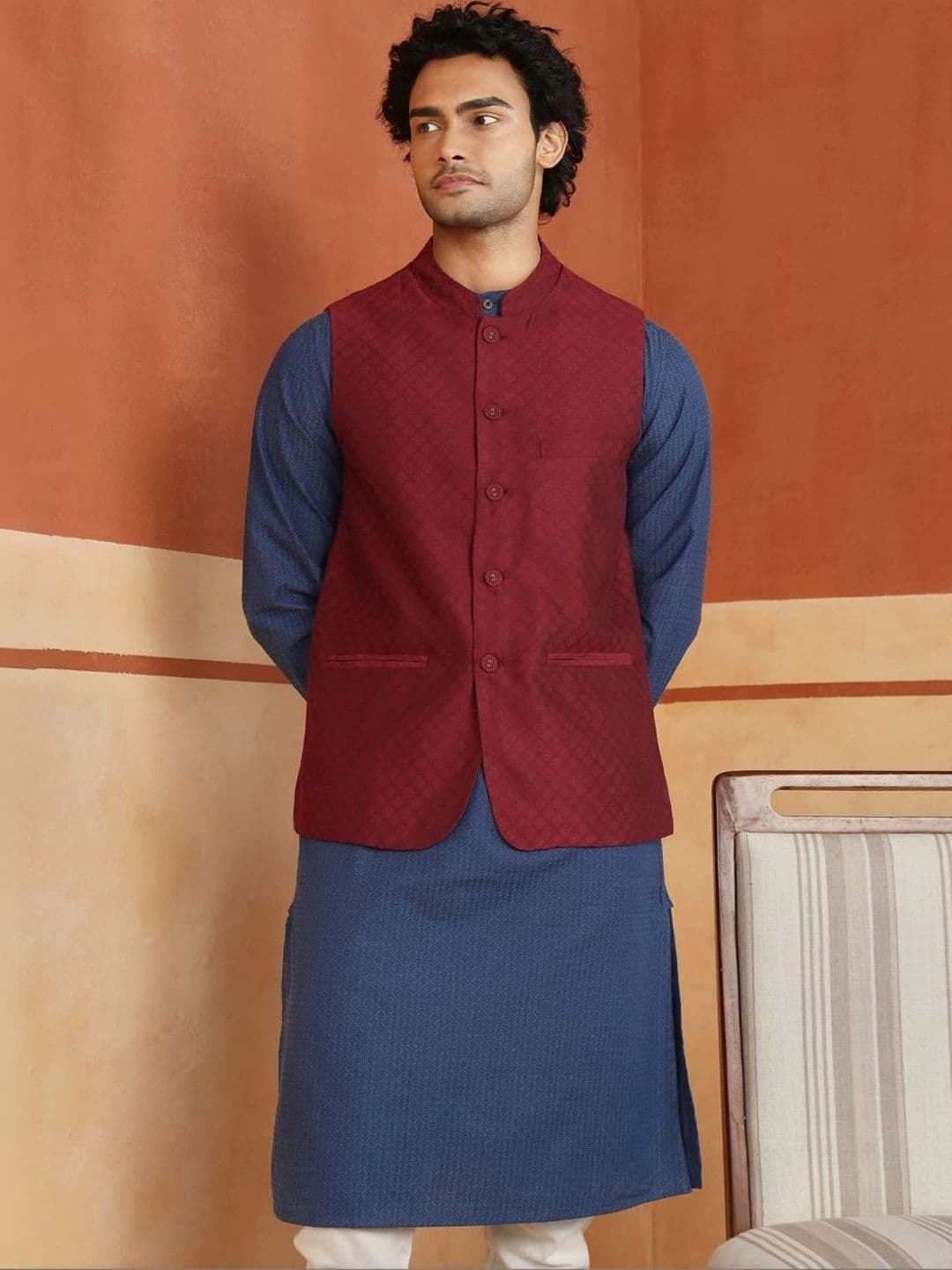Fabindia Slim Fit Woven Design Nehru Jackets - view 1