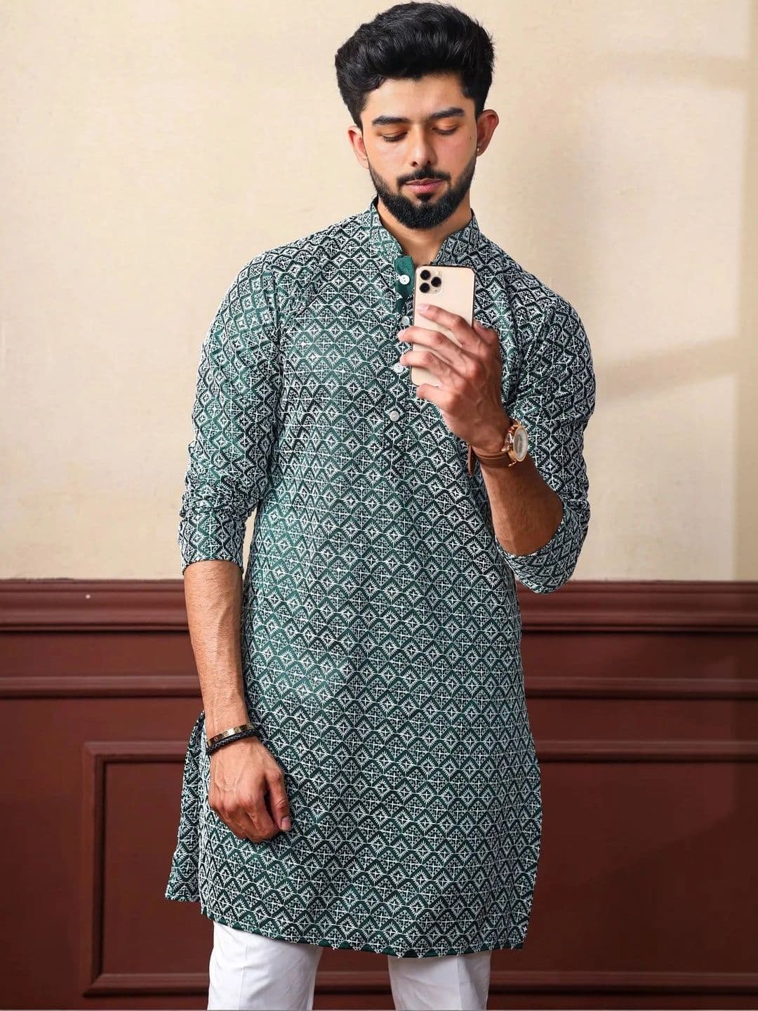 Leipzig Fashion Men Geometric Printed Kurta - view 1