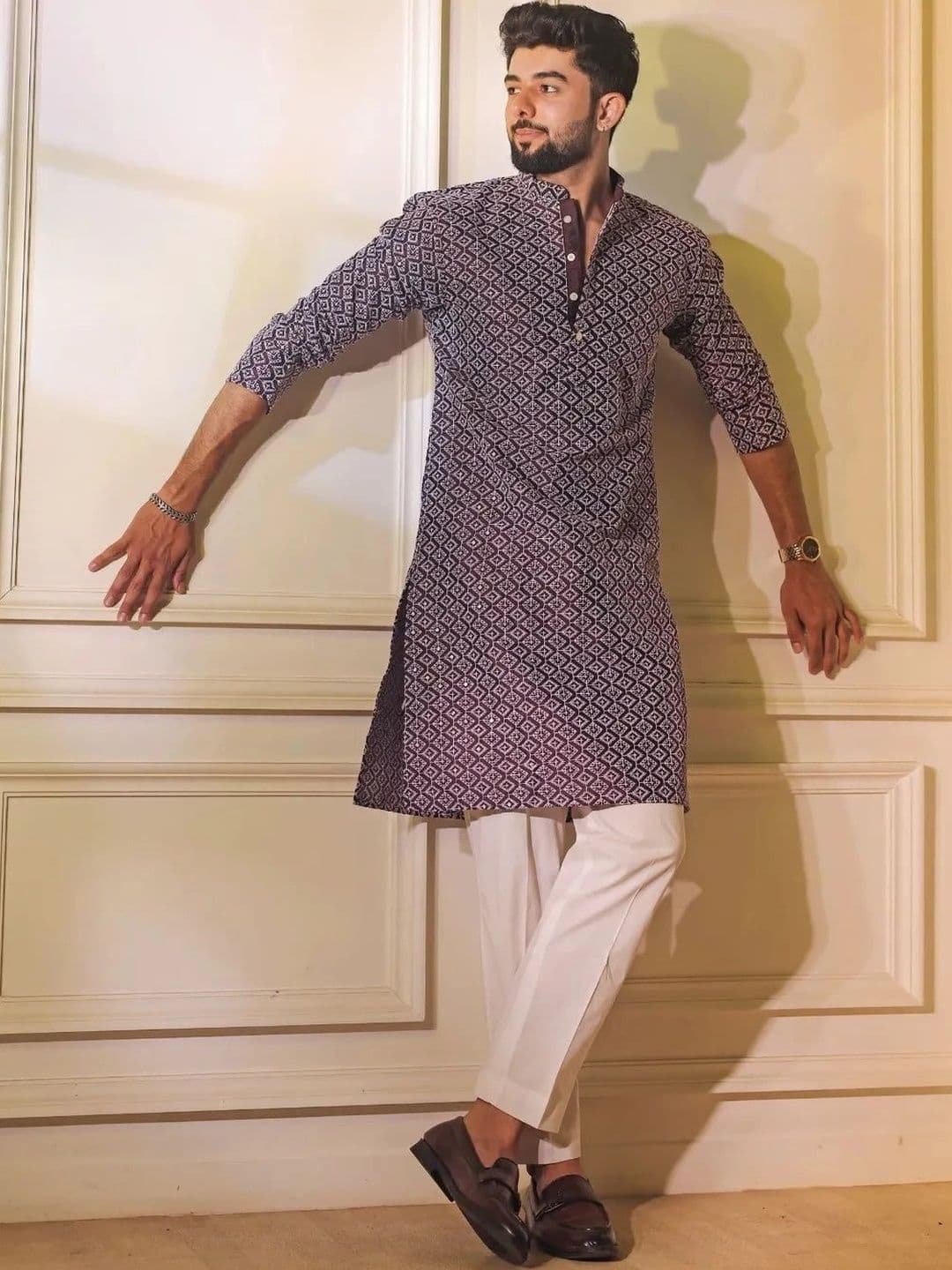 ELYXAROSE Men Geometric Printed Kurta - view 1