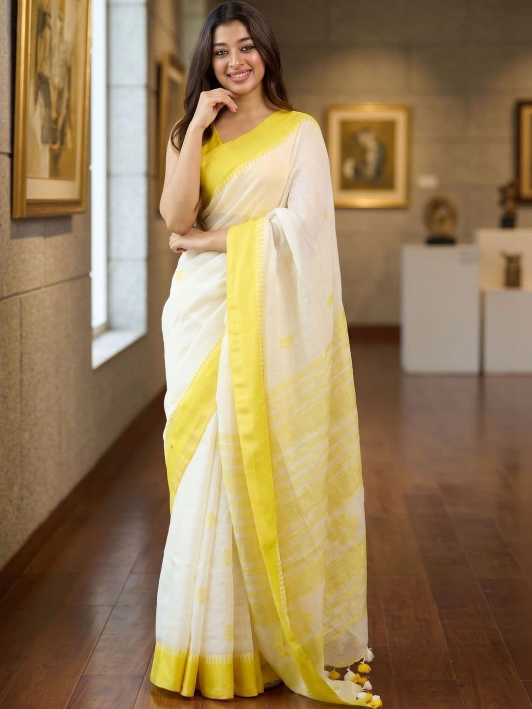 Aaishvyapparels Striped Zari Pure Silk Banarasi Saree - view 1