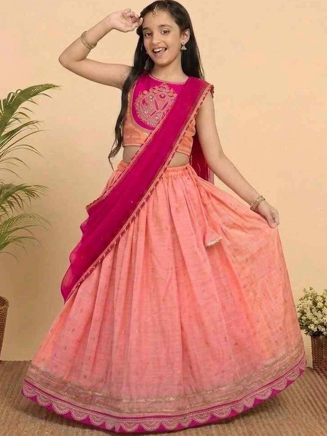 KALINI Girls Embroidered Thread Work Ready to Wear Lehenga & Blouse With Dupatta - view 1