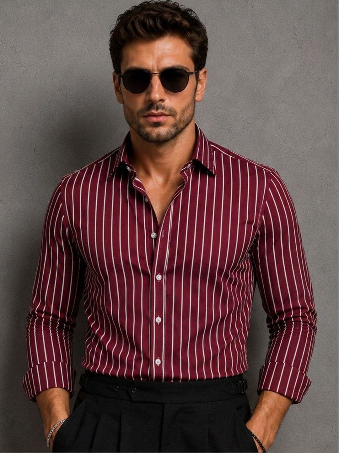 Foomer Men Standard Vertical Striped Cotton Spread Collar Casual Shirt - view 1