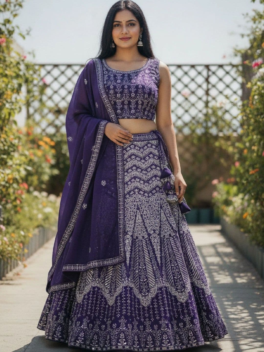 VARNI FABRICS Embroidered Thread Work Semi-Stitched Lehenga & Unstitched Blouse With Dupatta - view 1