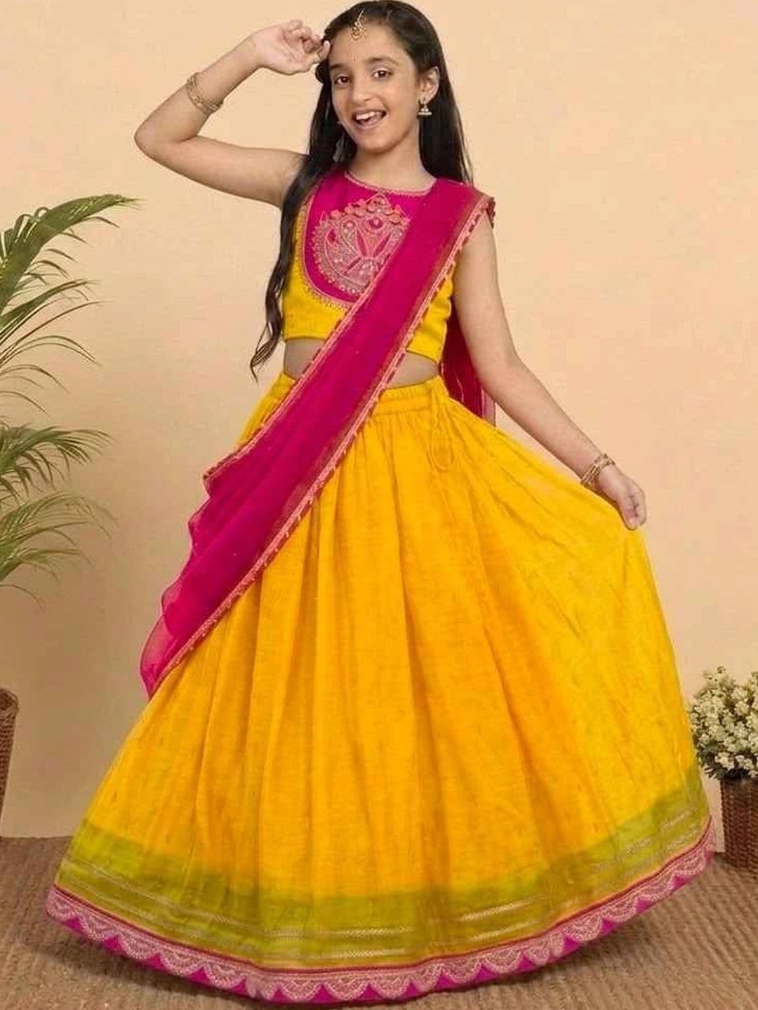 KALINI Girls Embroidered Thread Work Ready to Wear Lehenga & Blouse With Dupatta - view 1