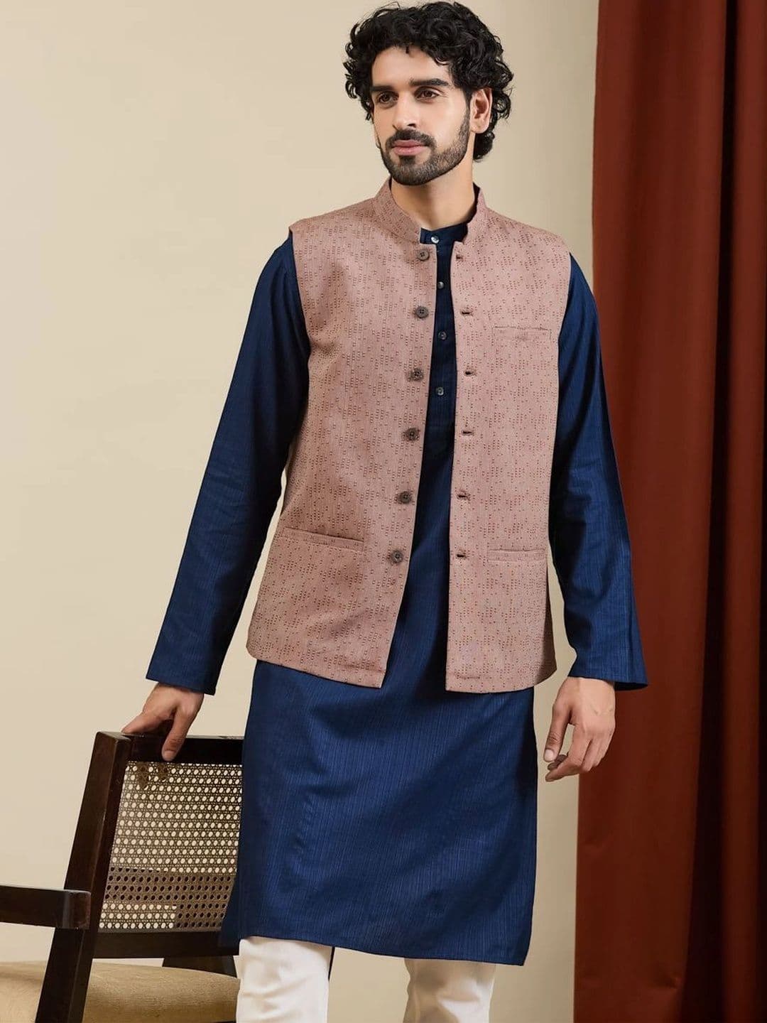 Fabindia Woven Design Cotton Nehru Jackets - view 1