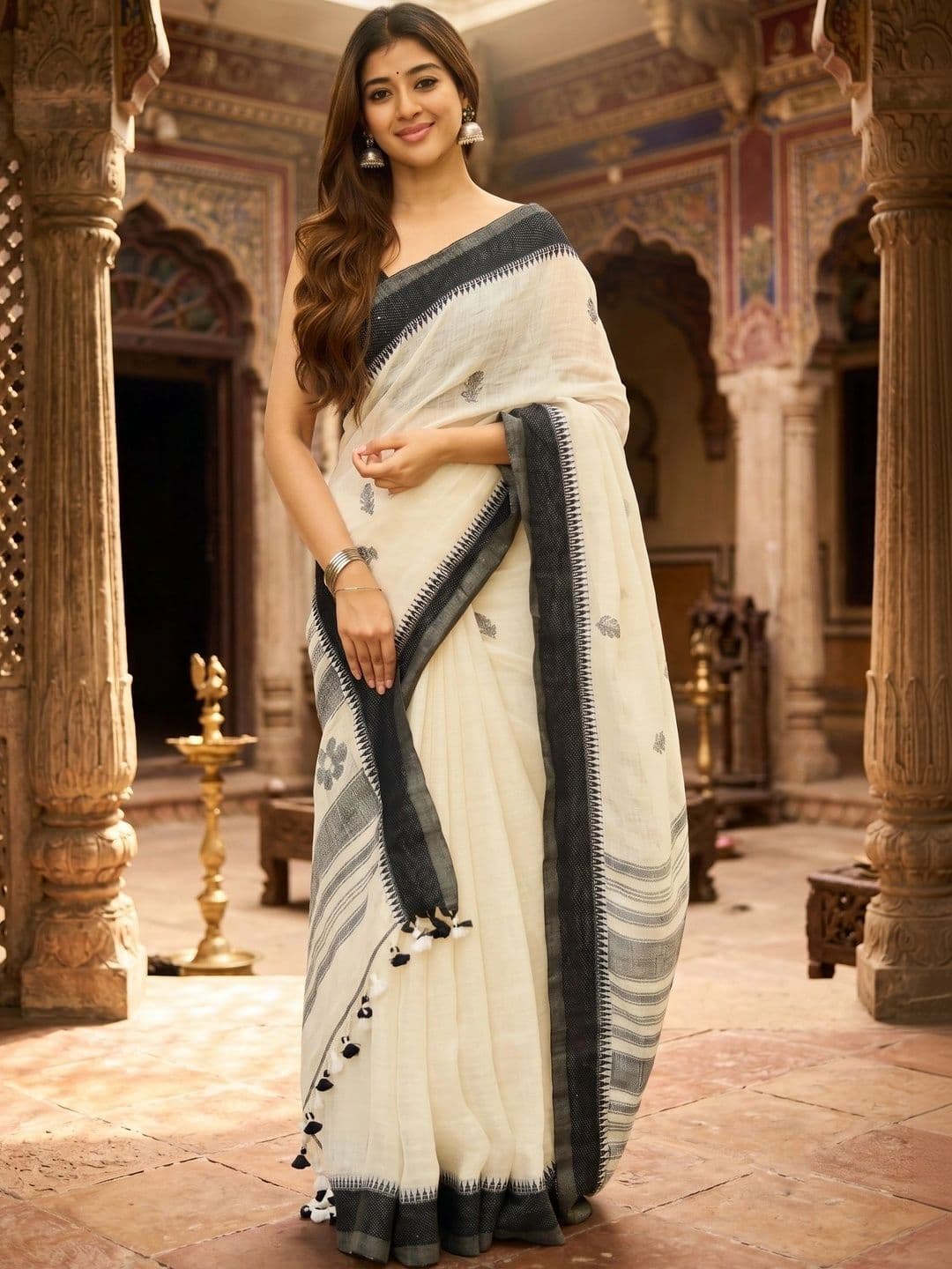 AdoreeStitch Striped Zari Pure Silk Banarasi Saree - view 1