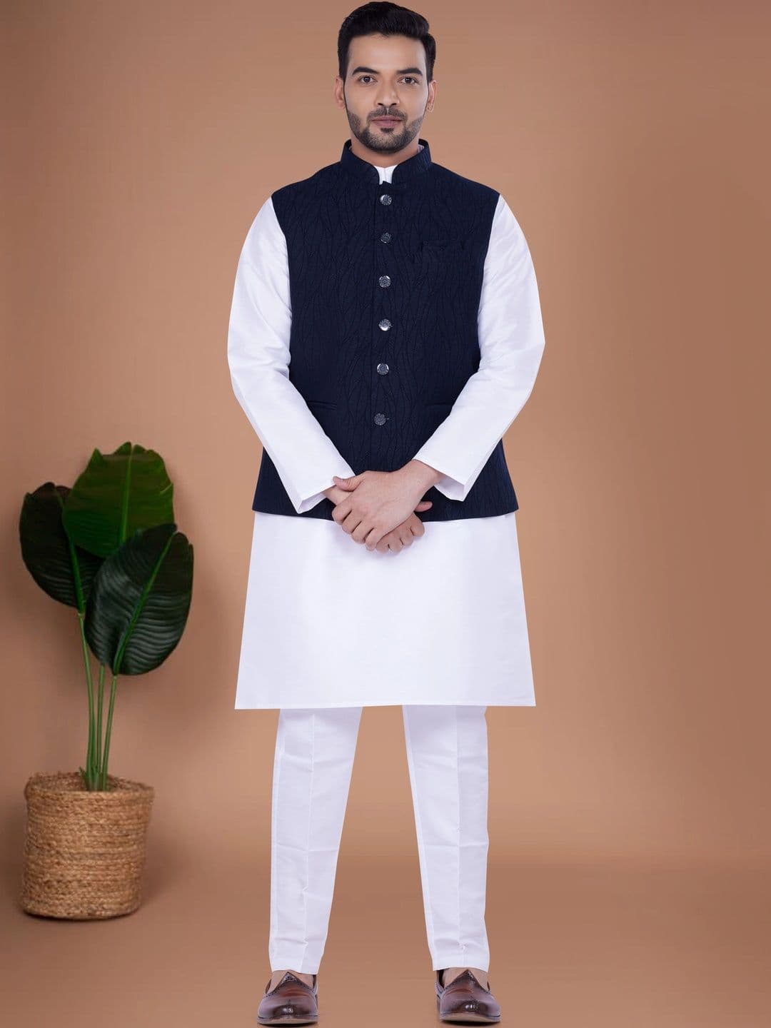 DULHAPAKSH Men Stand Collar Sleeveless Open Front Jacket - view 1