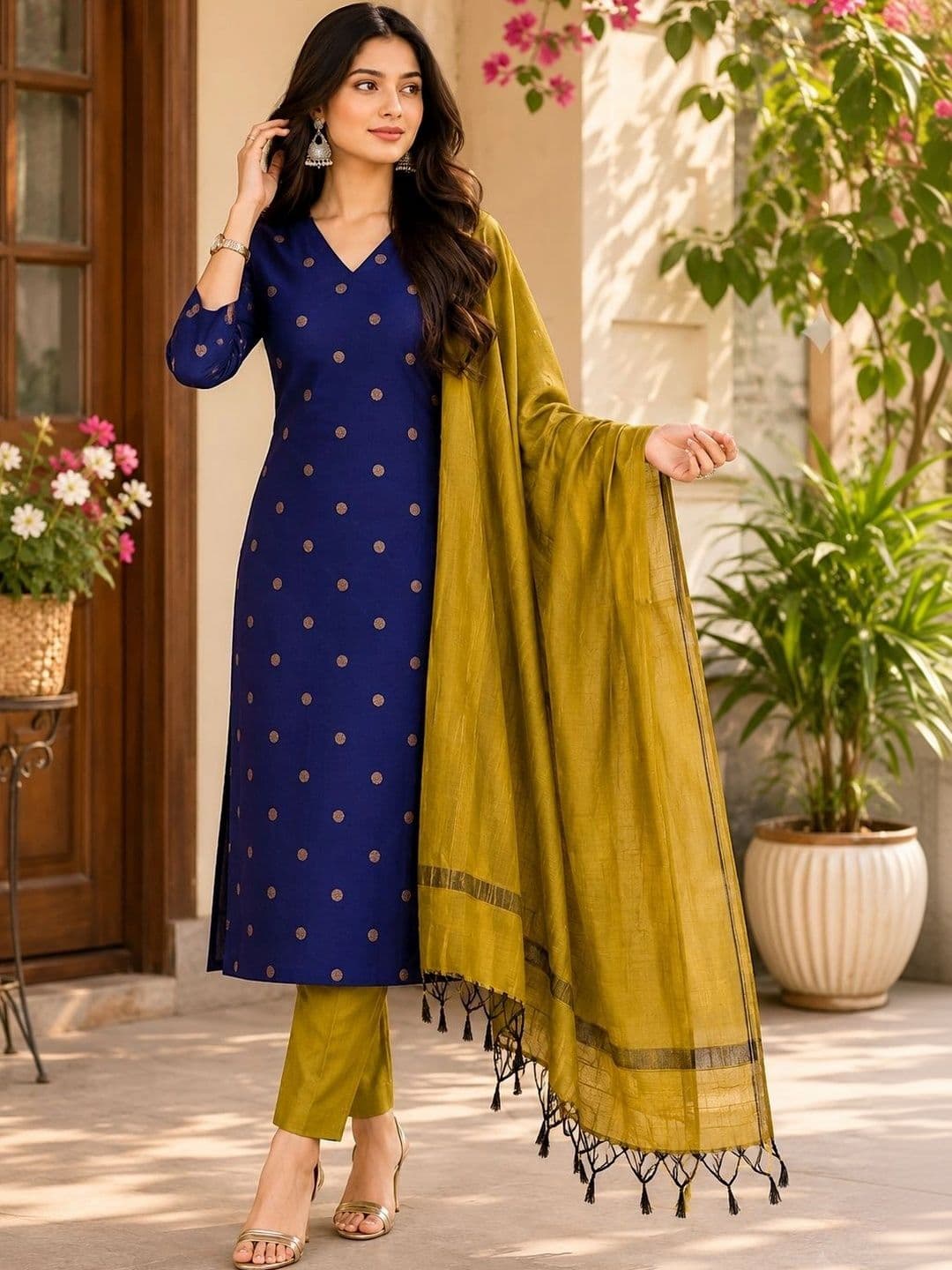 Rahigomar Women Ethnic Motifs Regular Kurta with Trousers & With Dupatta - view 1
