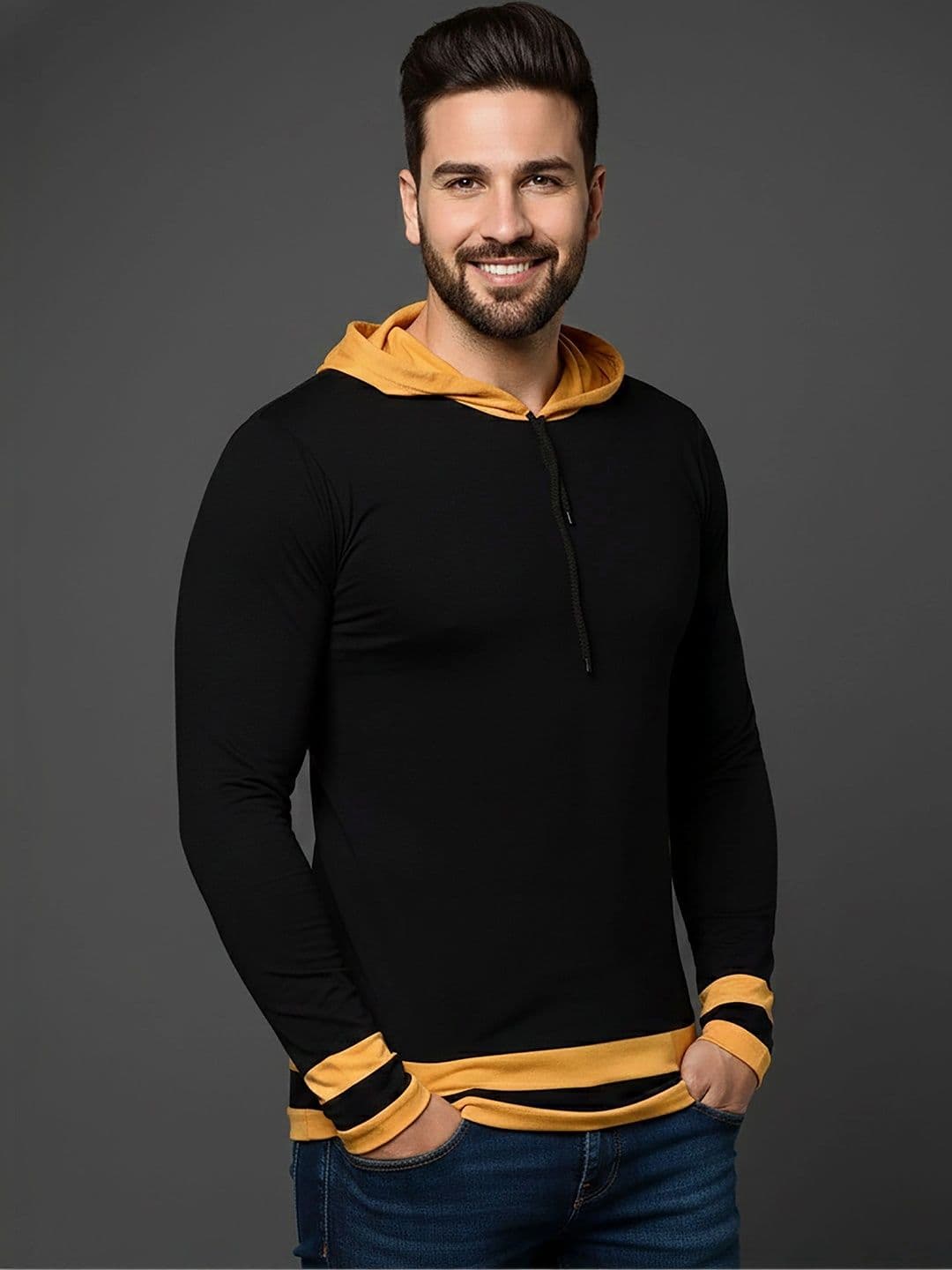 ATIGIANO Men Colourblocked Hooded T-shirt - view 1