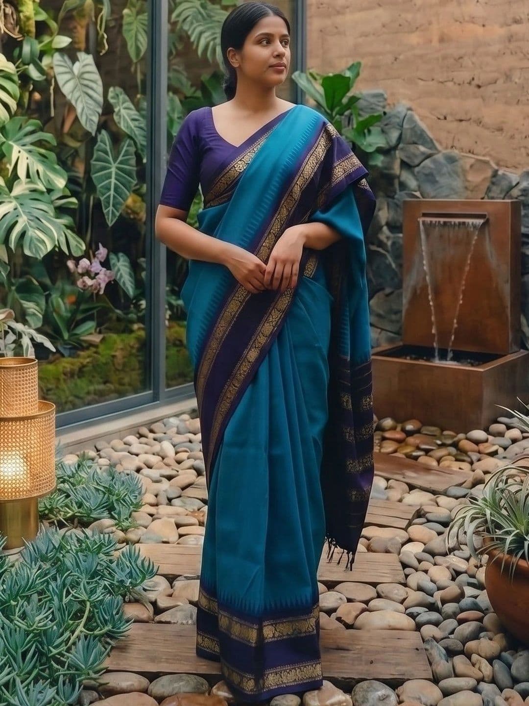 Eecoo Striped Zari Pure Silk Banarasi Saree - view 1