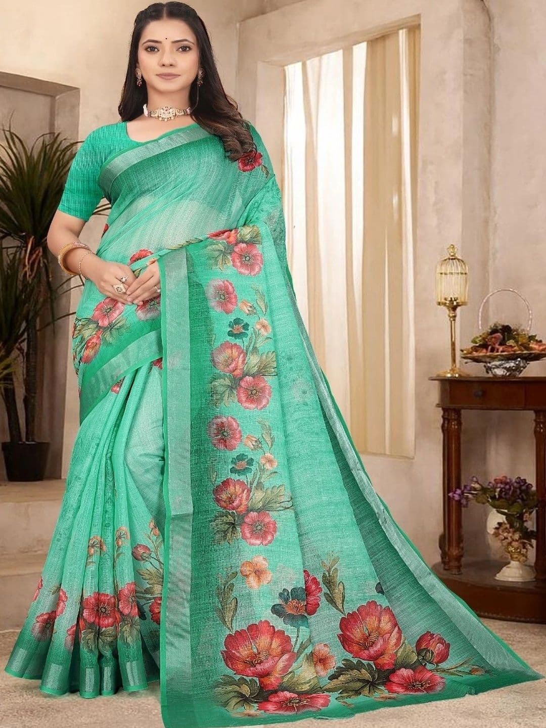 Moda Rapido Floral Silk Cotton Kanjeevaram Saree - view 1