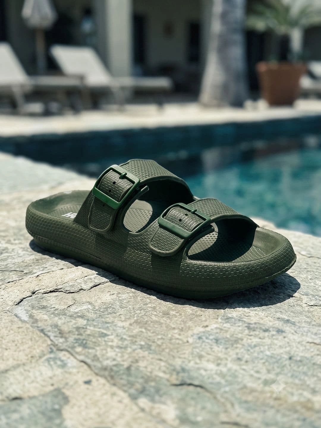 HRX by Hrithik Roshan Men Olive Green Textured Sliders - view 1