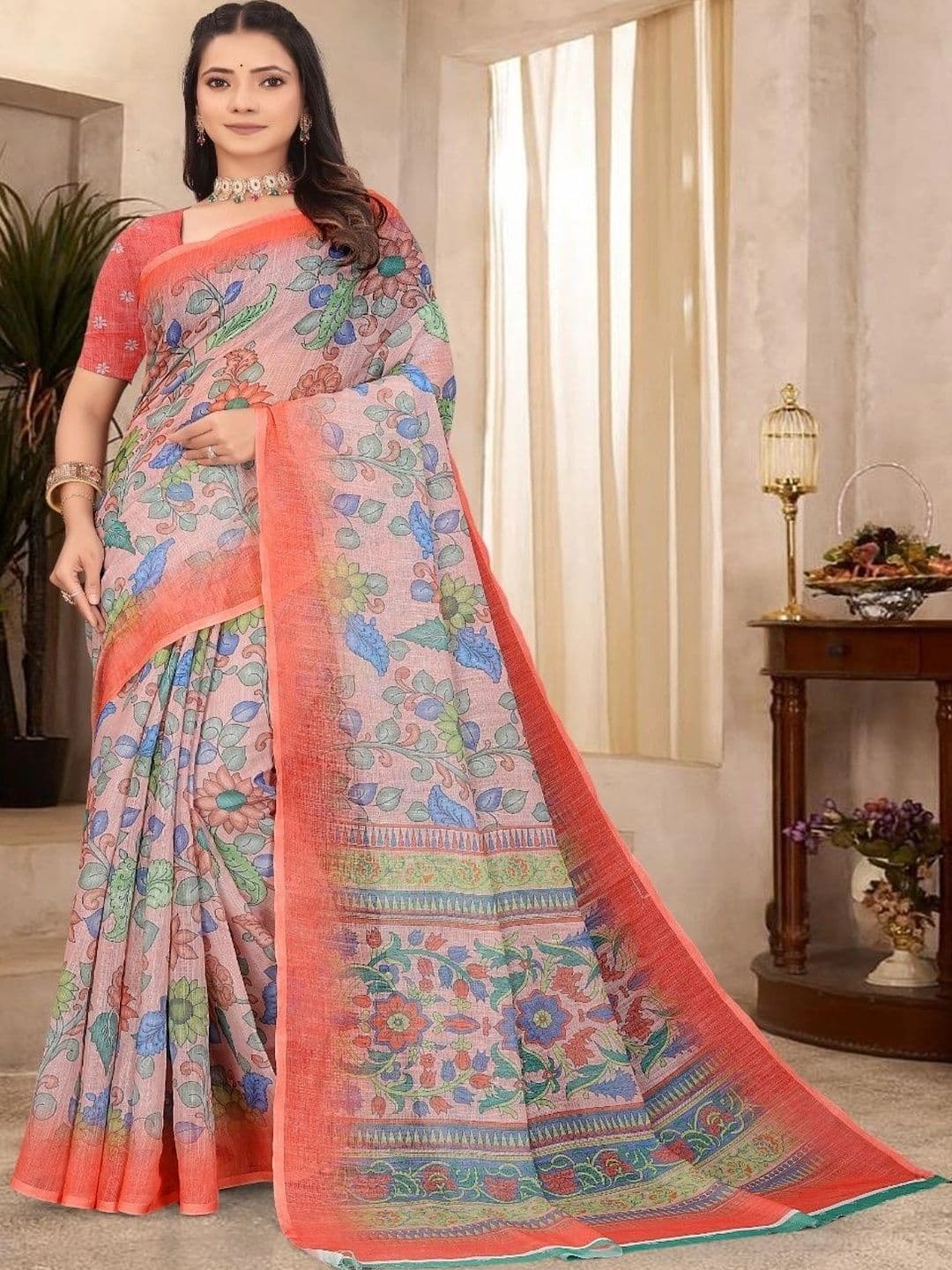 Moda Rapido Floral Silk Cotton Kanjeevaram Saree - view 1