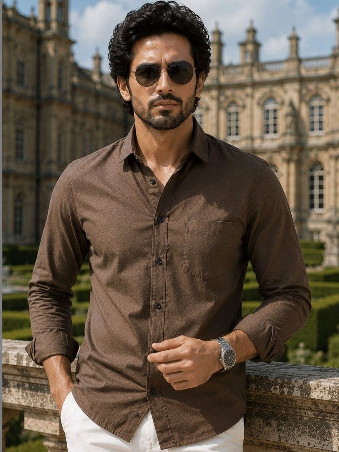 Foomer Men Cotton Solid Brown Standard Casual Shirt - view 1