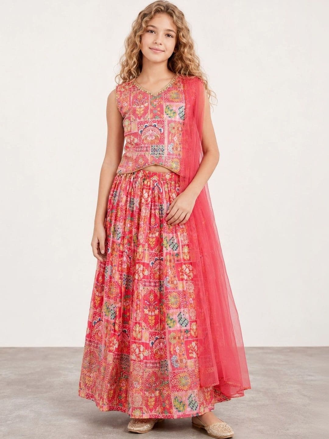 Muhuratam Girls Printed Ready to Wear Lehenga & Blouse With Dupatta - view 1