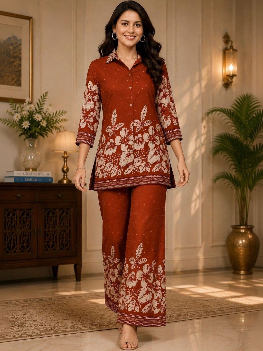 HERE&NOW Women Floral Printed Regular Kurta with Palazzos - view 1