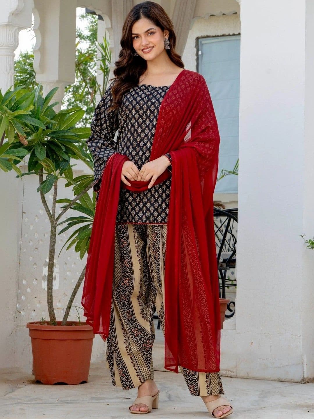 Anouk Women Ethnic Motifs Printed Regular Pure Cotton Kurta with Patiala & With Dupatta - view 1