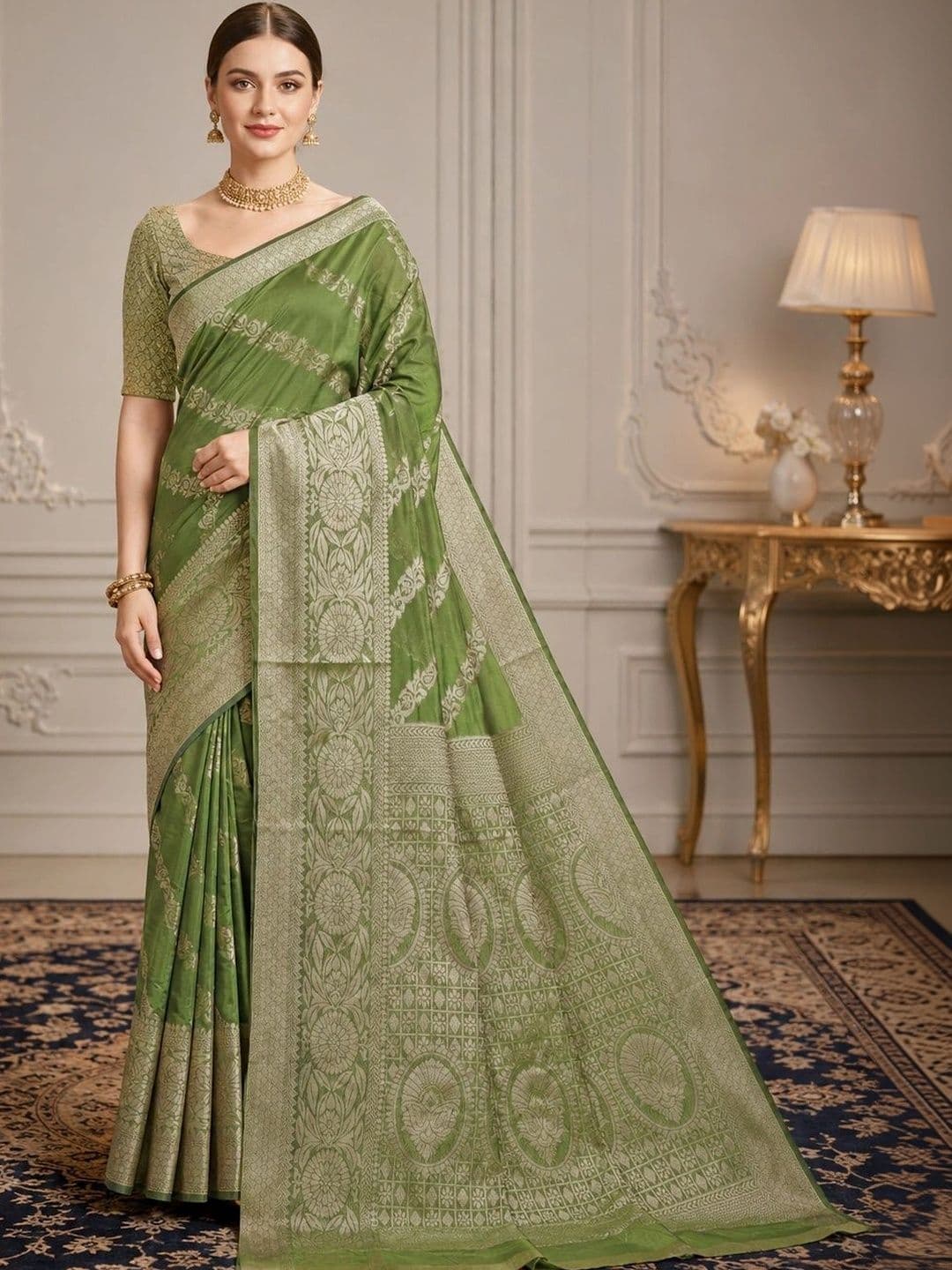 DIVASTRI Leheriya Zari Banarasi Saree With Blouse Piece - view 1